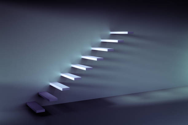 istock 3D rendering of growing up stair on the wall 844230282