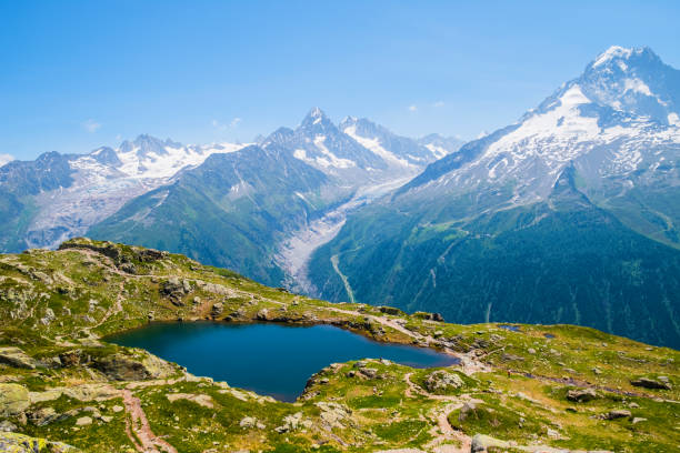 mont blanc - european alps europe high up lake - fotografias e filmes do acervo