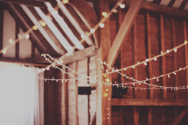 istock fairy lights hanging in an old beautiful barn wedding details 844242584