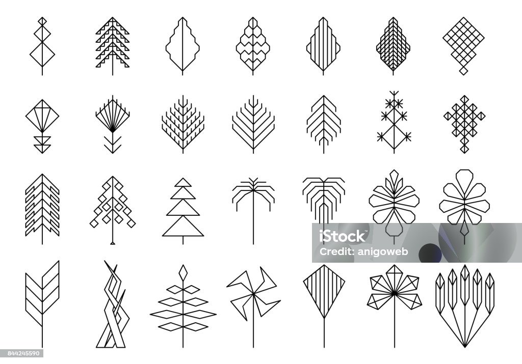 geometric leaves and trees, hipster elements for design and logo Geometric Shape stock vector