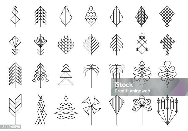 Geometric Leaves And Trees Hipster Elements For Design And Logo Stock Illustration - Download Image Now