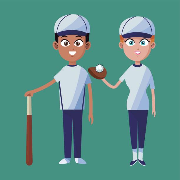 illustrations, cliparts, dessins animés et icônes de couple joueur batte de gant de baseball cap et balle - men baseball baseball cap baseball bat