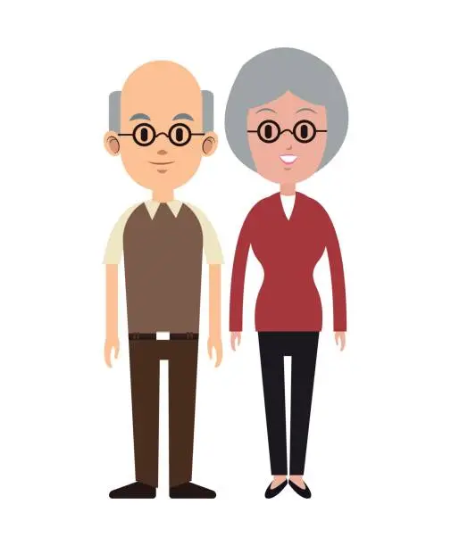 Vector illustration of eldely couple with glasses bald