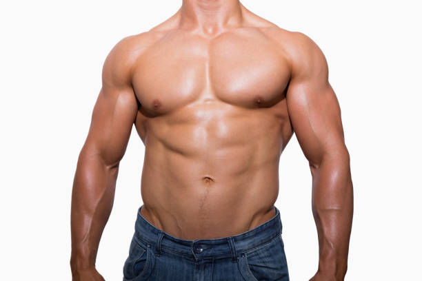 istock Mid section of a shirtless muscular man 844256696
