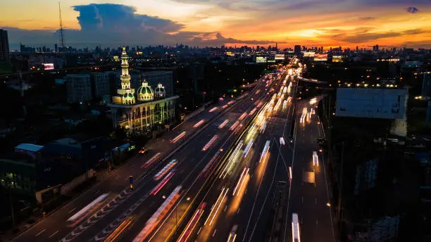 Photo of mosque with road in twilight time