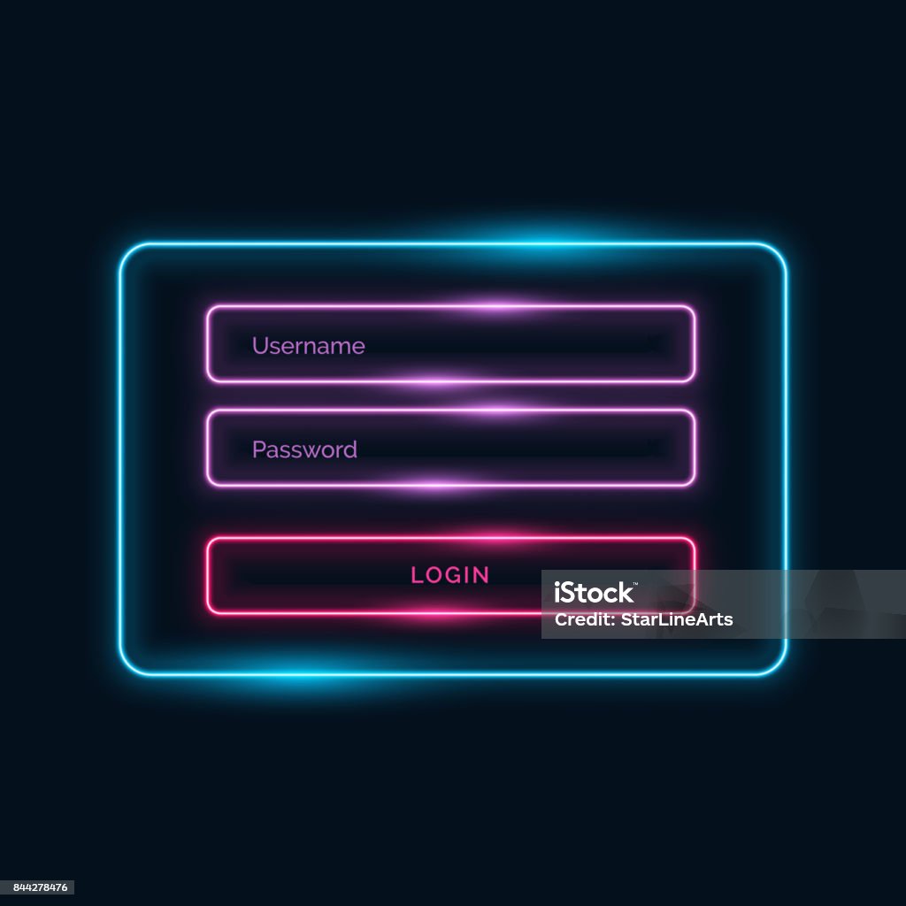 Neon Login Button Neon Style Login Ui Form Design With Shiny Effect Stock Illustration ...