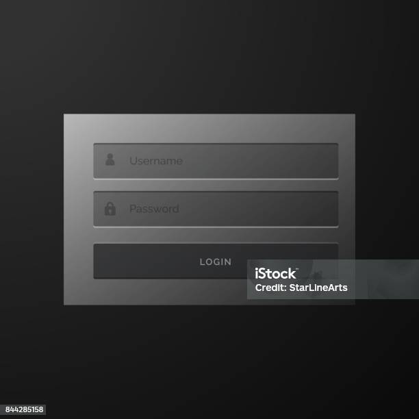 Dark Black Login Form User Interface Template Design Stock Illustration ...