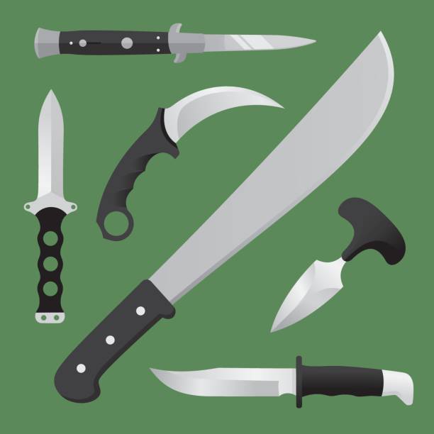 ножи плоский набор - knife weapon switchblade dagger stock illustrations