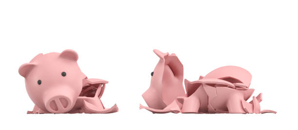 istock 3d rendering of a pink ceramic piggy bank completely broken up into several large pieces 844311868