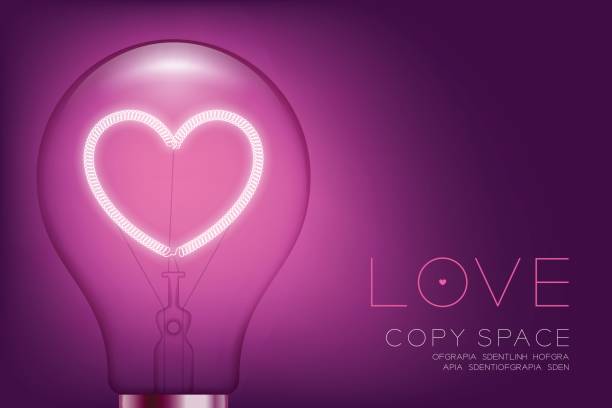 istock Alphabet Incandescent light bulb switch on set Love heart valentine concept, illustration isolated glow in pink gradient background 844315384