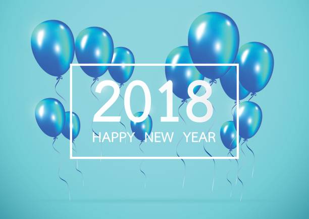istock Happy new year 2018 with creative blue balloon concept on pastel blue background. minimal concept. Vector Illustration 844315728