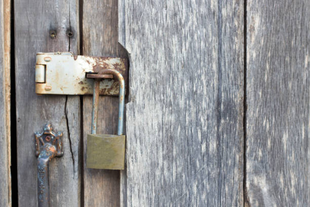 istock old wooden door with lock pad 844315838