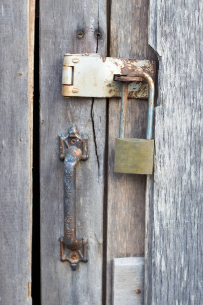 istock old wooden door with lock pad 844315888