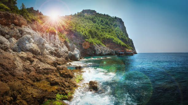 Mountains and sea scenery with blue sky, Turkey