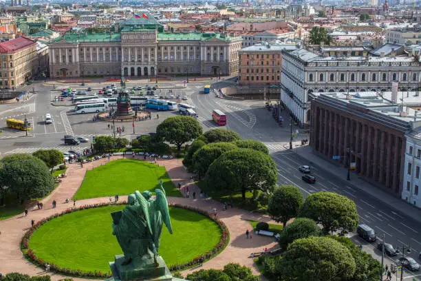 View of Saint Isaac's square from St.Isaac's Cathedral in St. Petersburg, Russia.