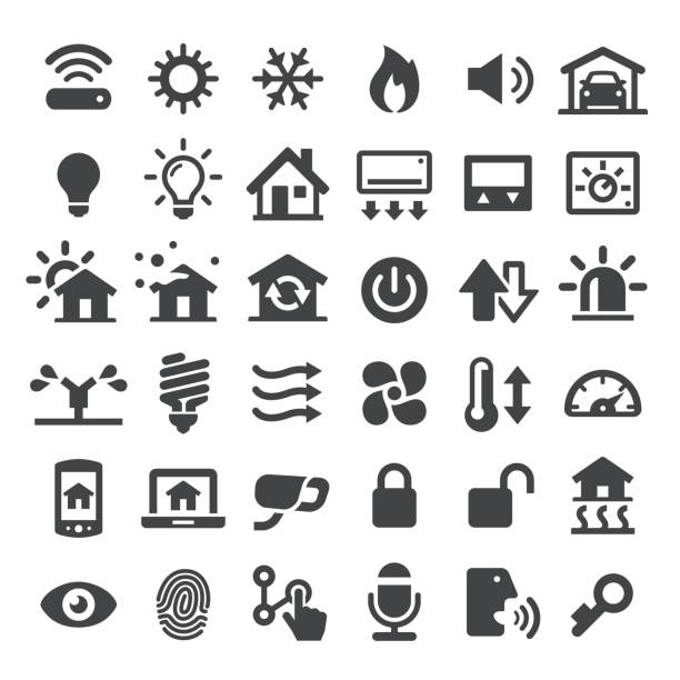 Home Automation Vector Icons Home, Home automation, Intelligent, Technology surveillance camera sign stock illustrations