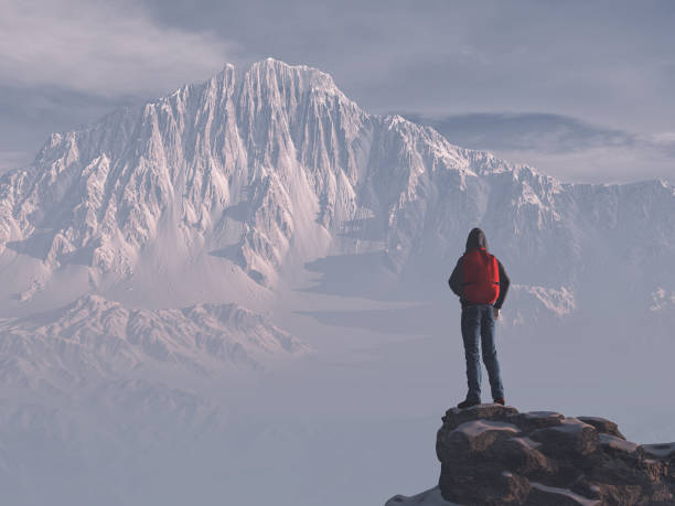 istock Young man up the mountain admire mountain 844335010