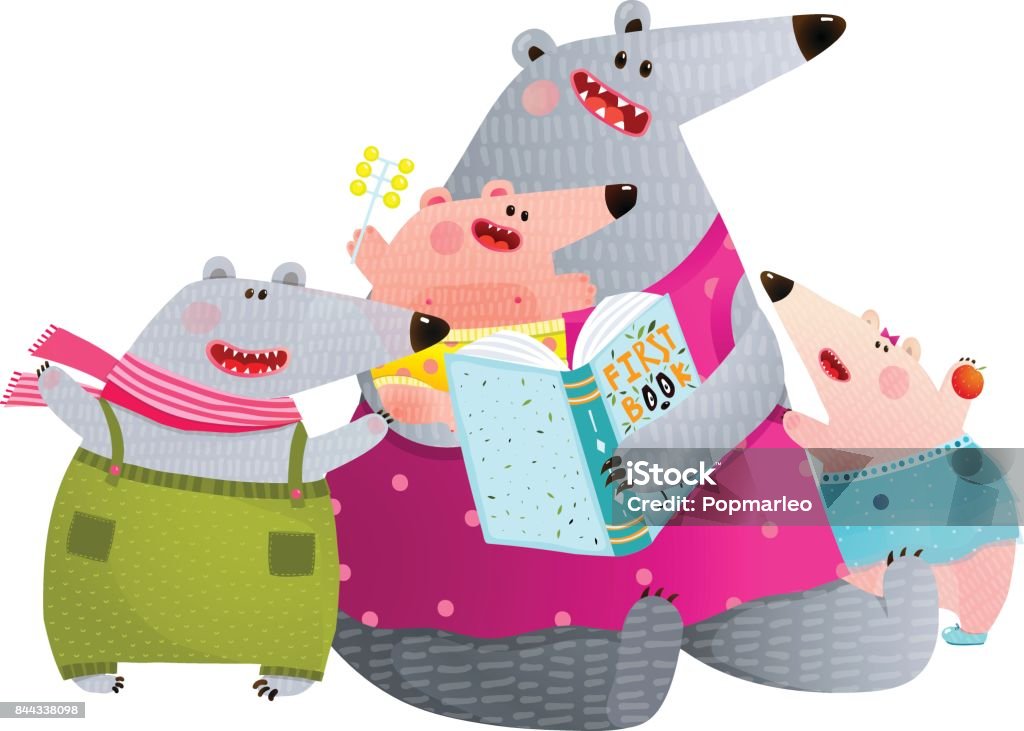 Bear Family Reading Book Mother With Children Stock Illustration - Download  Image Now - Reading, Learning, Picture Book - iStock