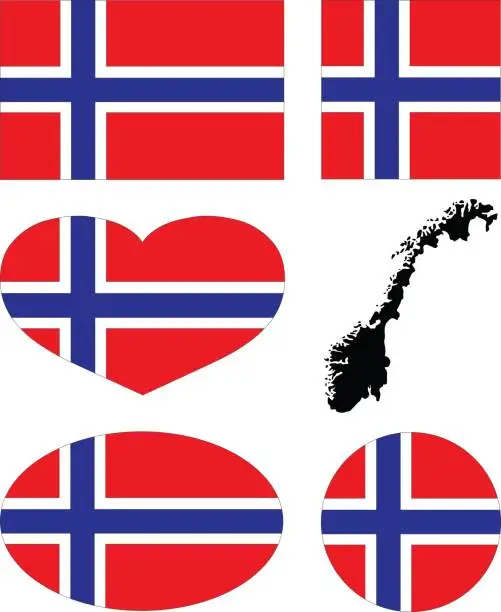 Vector illustration of Norwegian flag and map