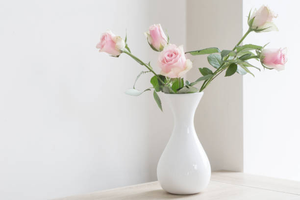 istock pink roses in vase on white background 844340796