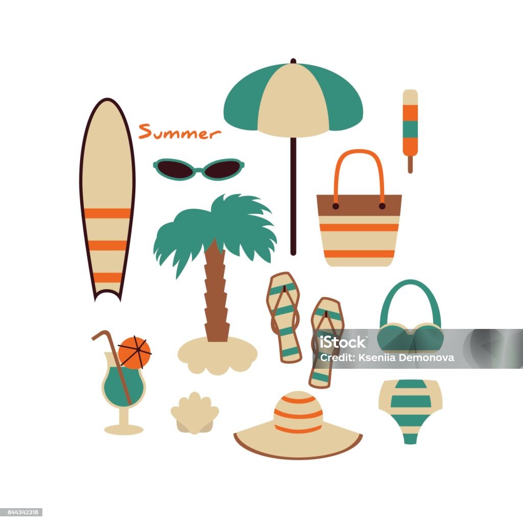 Beach Elements Collection Of Beach Elements Stock Illustration - Download Image Now ...
