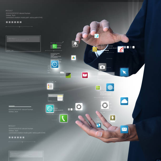 istock Man showing app icons 844345694