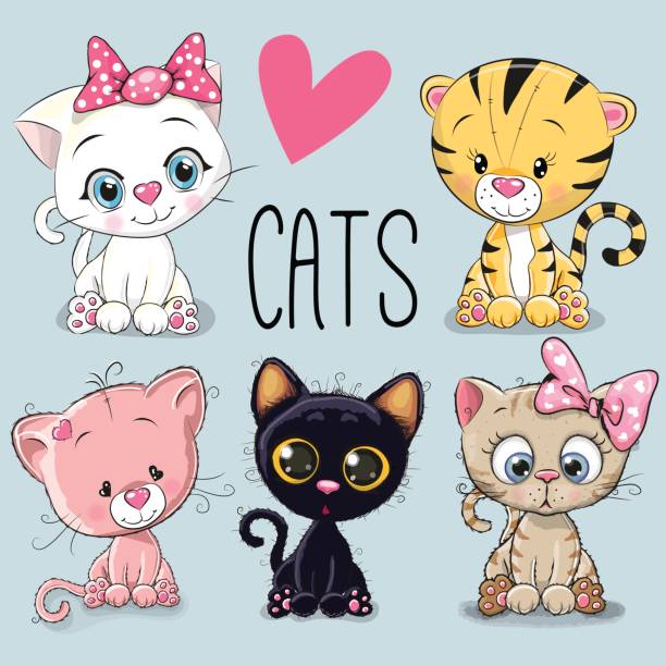 ilustrações de stock, clip art, desenhos animados e ícones de set of cute cats - stuffed