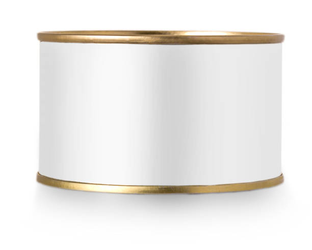 istock Gold metal tin can with white label isolated on white background. 844350226