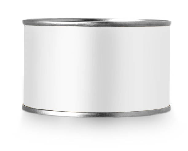 istock Silver metal tin can with white label isolated on white background. 844350324