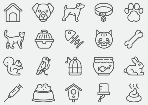 Pet Line Icons Pet Line Icons goldfish bowl stock illustrations