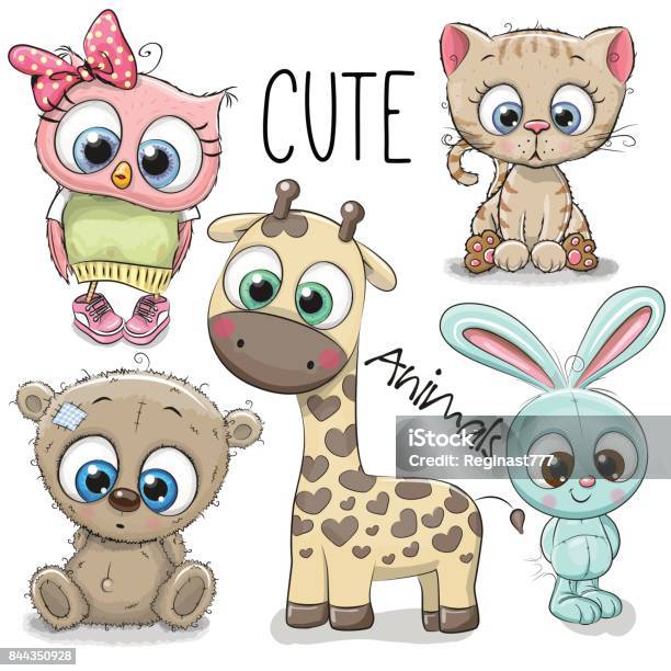 Set Of Cute Animals Stock Illustration - Download Image Now - Animal, Eye, Animal Wildlife