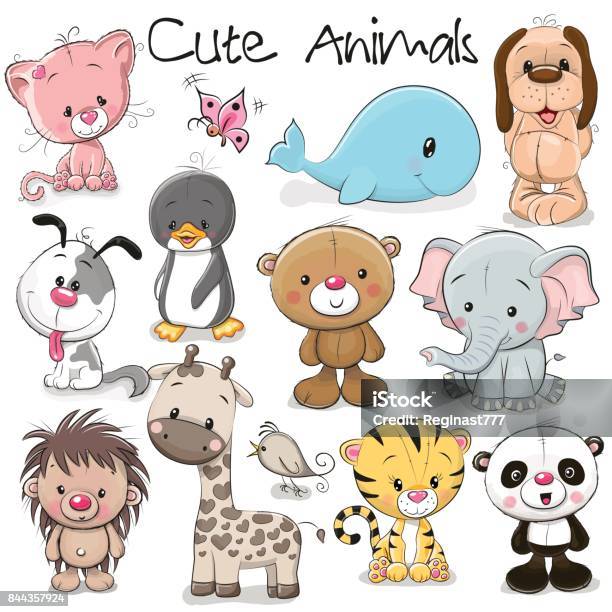 세트마다 귀여운 동물 동물에 대한 스톡 벡터 아트 및 기타 이미지 - 동물, 귀여운, 만화