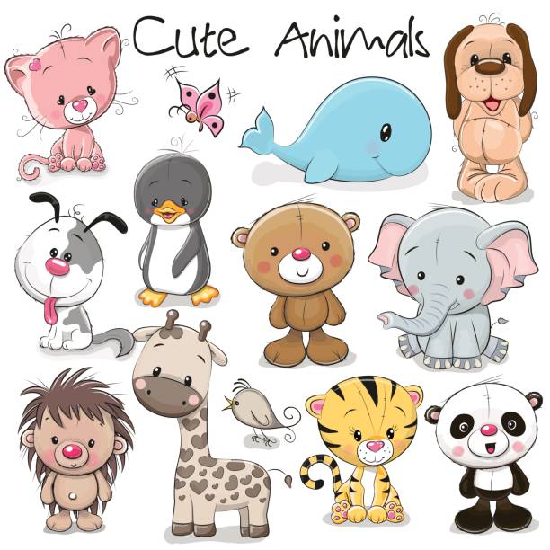 ilustrações de stock, clip art, desenhos animados e ícones de set of cute animals - filhote de animal