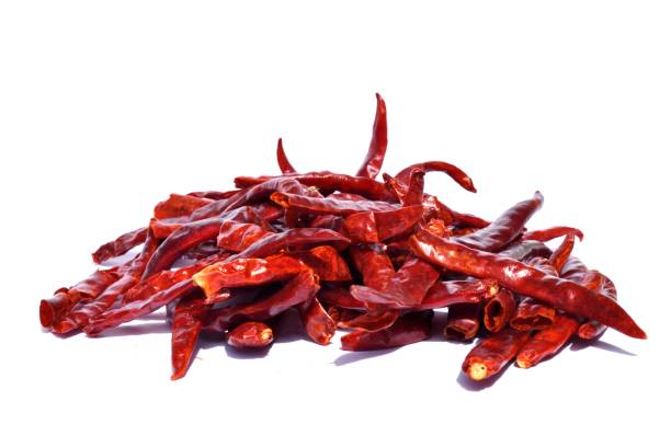istock Dried red chili pepper on white background 844357996