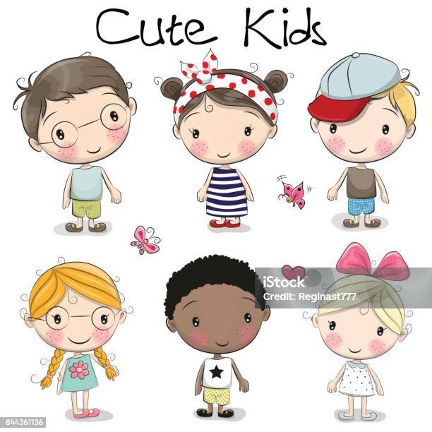 Cute Cartoon Girls And Boys Stock Illustration - Download Image Now - Girls,  Child, Boys - iStock