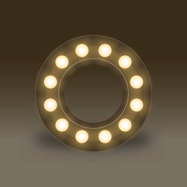 istock Alphabet Incandescent light bulb box set letter O, illustration retro 3D style isolated glow in dark background 844364620