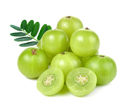 Indian gooseberries on white background