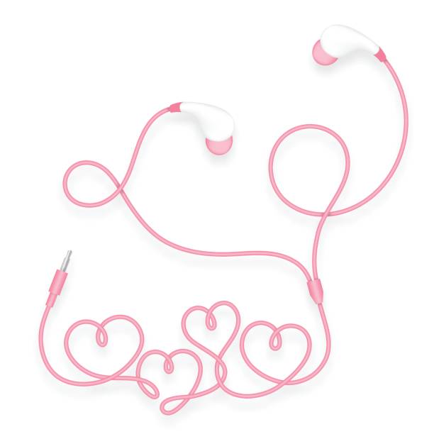 istock Earphones, In Ear type pink color and heart symbol made from cable isolated on white background, with copy space 844371180