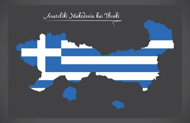 Vector illustration of Anatoliki Makedonia kai Thraki map of Greece with Greek national flag illustration