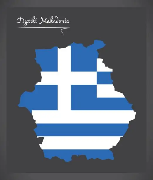 Vector illustration of Dytiki Makedonia map of Greece with Greek national flag illustration