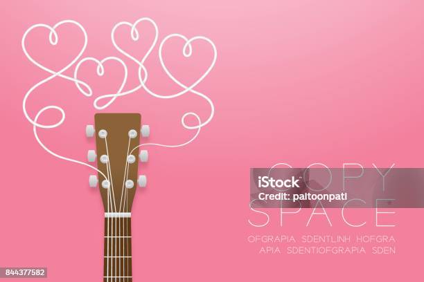 Acoustic Guitar Brown Color And Heart Symbol Made From Guitar Strings Illustration Concept Idea Isolated On Pink Gradient Background With Copy Space Vector Eps10 Stock Illustration - Download Image Now