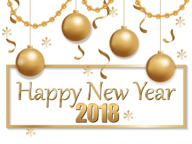 happy new year 2018 gold and black vector illustration of happy new year 2018 gold and white collors place for text christmas balls frangula alnus stock illustrations