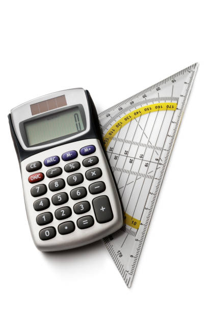 istock Office: Calculator and Set Square Isolated on White Background 844378860