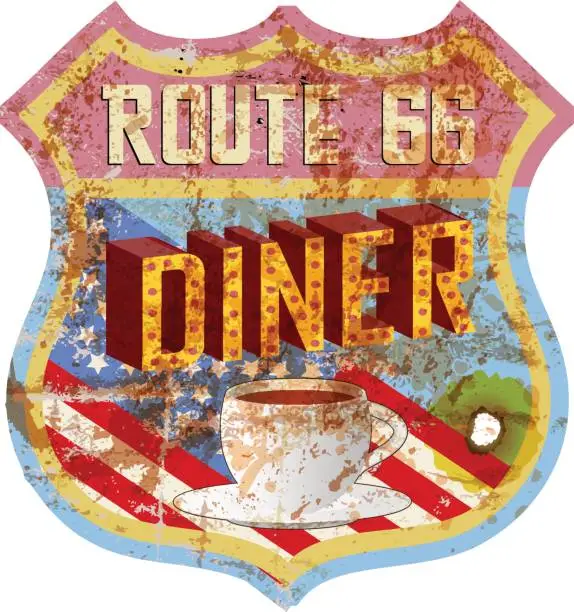 Vector illustration of grungy diner sign,