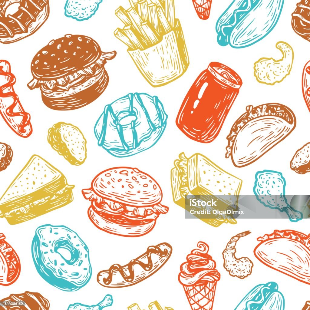 Fast Food Stock Pattern Fast Food Pattern Stock Illustration - Download Image Now - Art ...