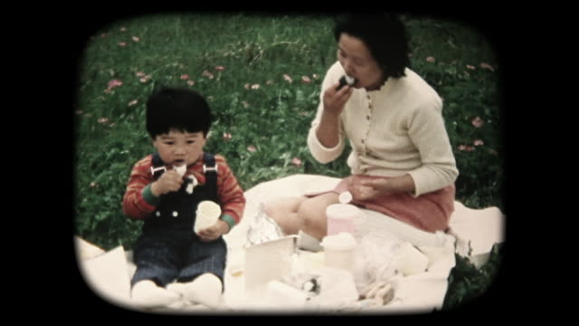 60's 8mm footage - Family picnicking outdoors