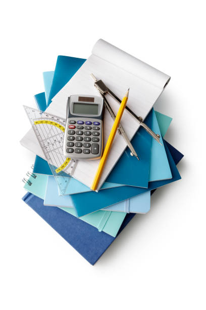 Office: School Supplies Isolated on White Background Office: School Supplies Isolated on White Background math homework stock pictures, royalty-free photos & images