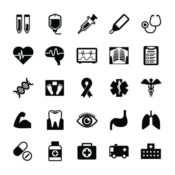 ilustrações de stock, clip art, desenhos animados e ícones de medical icon set - pulse trace computer monitor eeg equipment