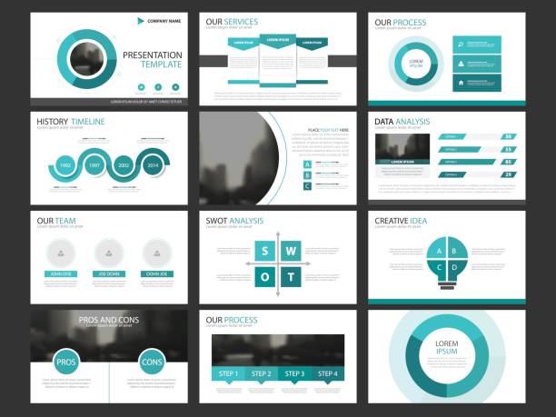 Business presentation infographic elements template set, annual report corporate horizontal Business presentation infographic elements template set, annual report corporate horizontal brochure design template blue powerpoint template stock illustrations