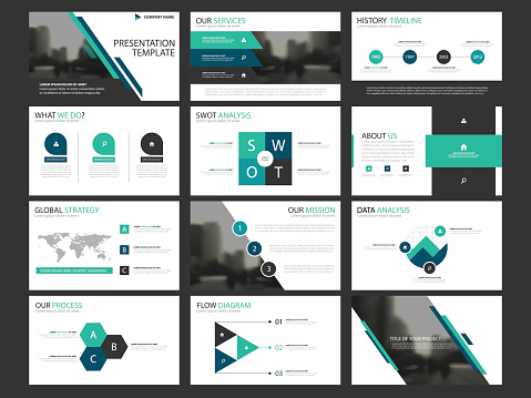 Business presentation infographic elements template set, annual report corporate horizontal